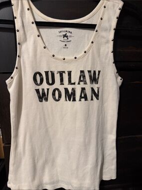 Idyllwind Cream Ribbed 'Outlaw Woman' Stud-Trim Tank
